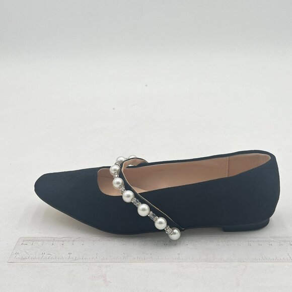 XYD Black Suede Bead Strap Ballet Flats Square Toe Mary Jane Slip On Dress Shoes - Picture 2 of 8